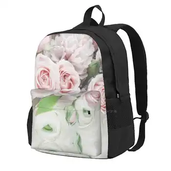 Романтична руж Розови и бели рози Раница за училище, ученик, чанта за лаптоп, сватбени цветя, романтични цветя, розов, бял