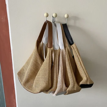 Модерни плетени чанти-тоут от куха слама, женствена чанта през рамо, големи летни плажни чанти-скитник за жени, дамски чанти за пътуване, портмонета и за купувачите, Шикозни