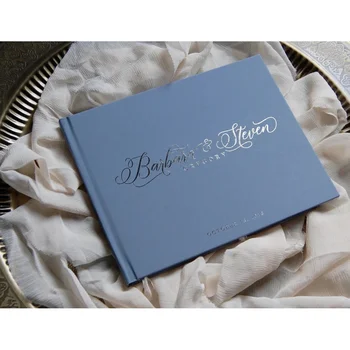 Сватбена книга за гости, прашни-синьо-сребърна фолио, синя Сватбена книга за гости, самостоятелна книга за гости, сватбена книга за гости
