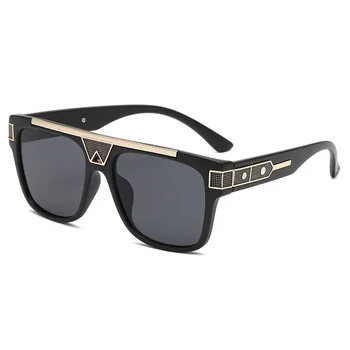 Модни слънчеви очила ретро-марка за жени, Луксозни класически мъжки слънчеви очила, Бляскава огледално реколта квадратни дизайнерски нюанси UV400